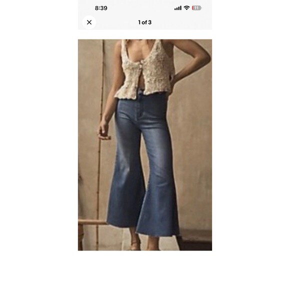 We The Free Free People Youthquake HIGH RISE CROP FLARE JEANS W 25 EUC - Picture 3 of 11